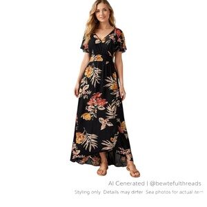 Patrons of Peace M Black Floral Boho Festival Maxi Dress
